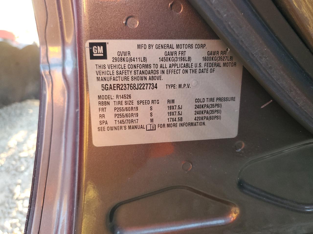 2008 Buick Enclave Cxl VIN: 5GAER23768J227734 Lot: 85913665