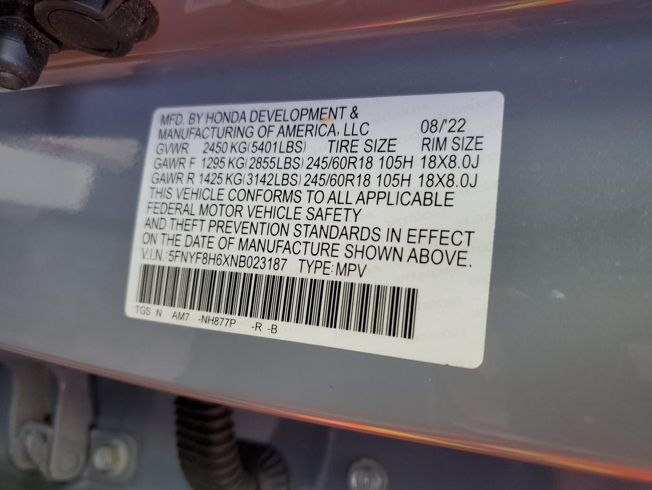 2022 Honda Passport Trail Sport VIN: 5FNYF8H6XNB023187 Lot: 79527664