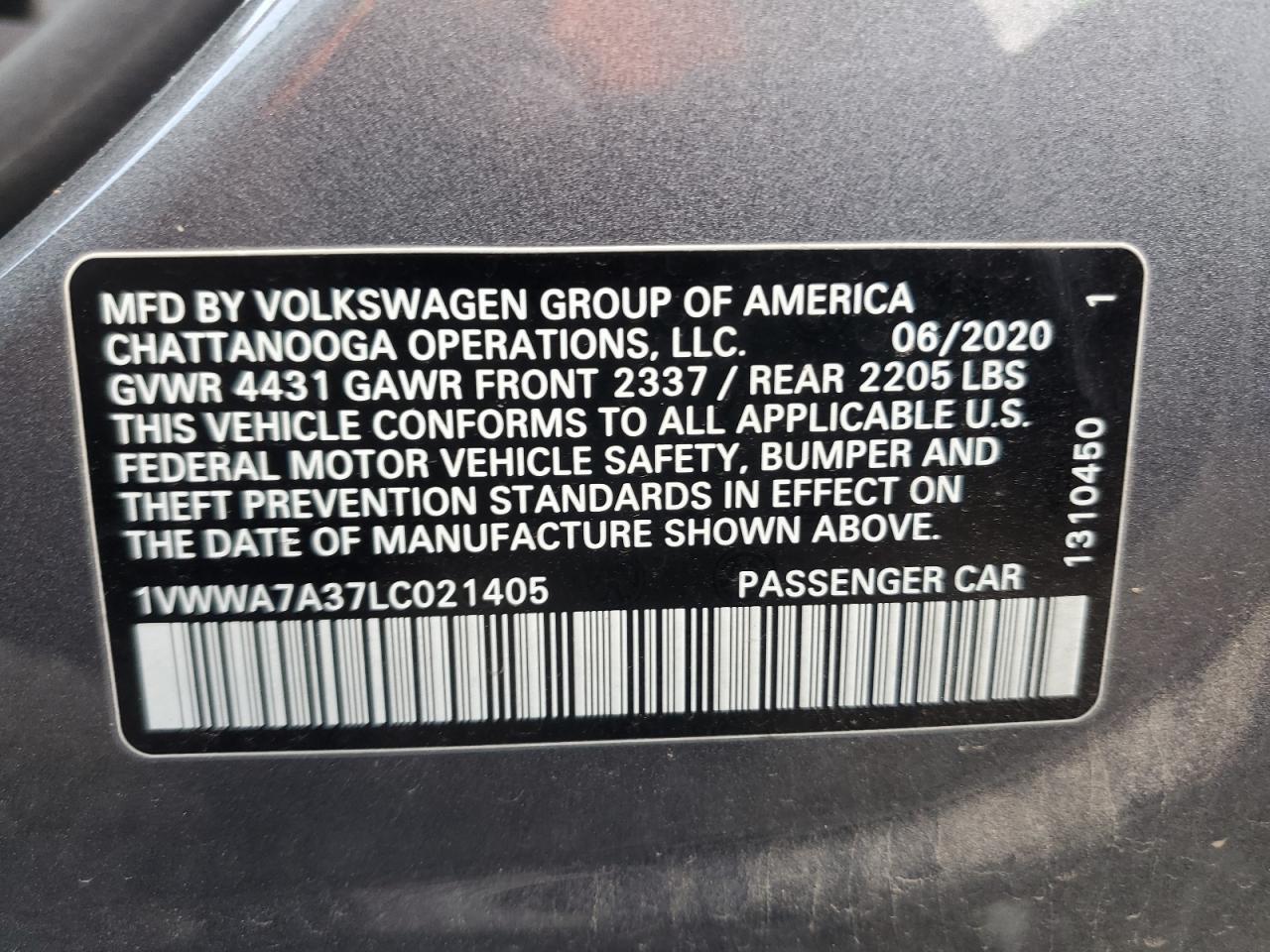 VIN 1VWWA7A37LC021405 2020 VOLKSWAGEN PASSAT no.12