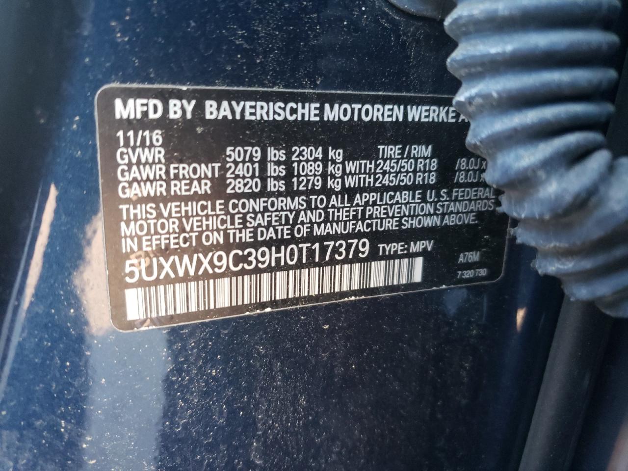 VIN 5UXWX9C39H0T17379 2017 BMW X3 no.13