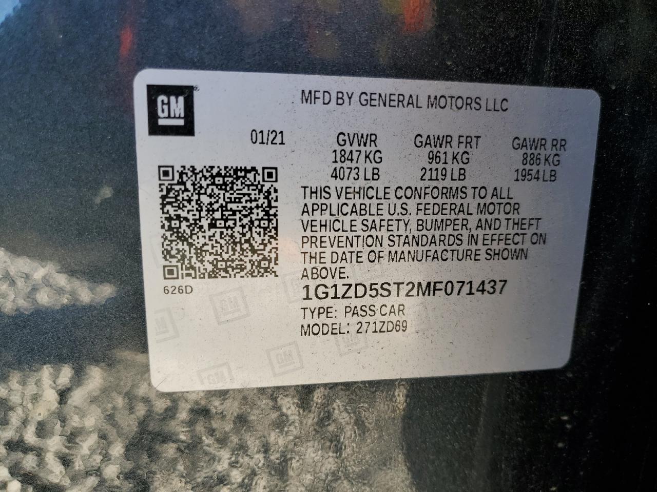 1G1ZD5ST2MF071437 2021 CHEVROLET MALIBU - Image 14