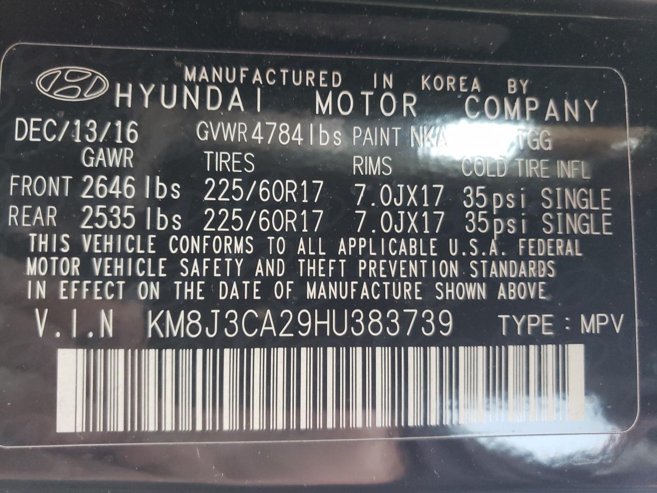 2017 Hyundai Tucson Limited VIN: KM8J3CA29HU383739 Lot: 81076374