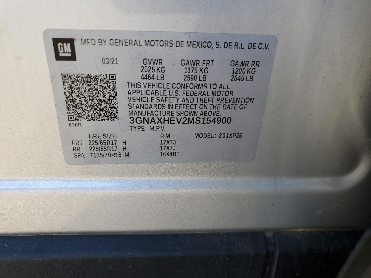 2021 Chevrolet Equinox Ls VIN: 3GNAXHEV2MS154900 Lot: 80325304