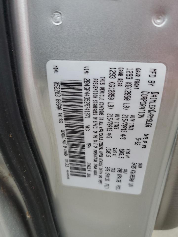 2002 Dodge Grand Caravan Sport VIN: 2B4GP44352R741871 Lot: 78960154
