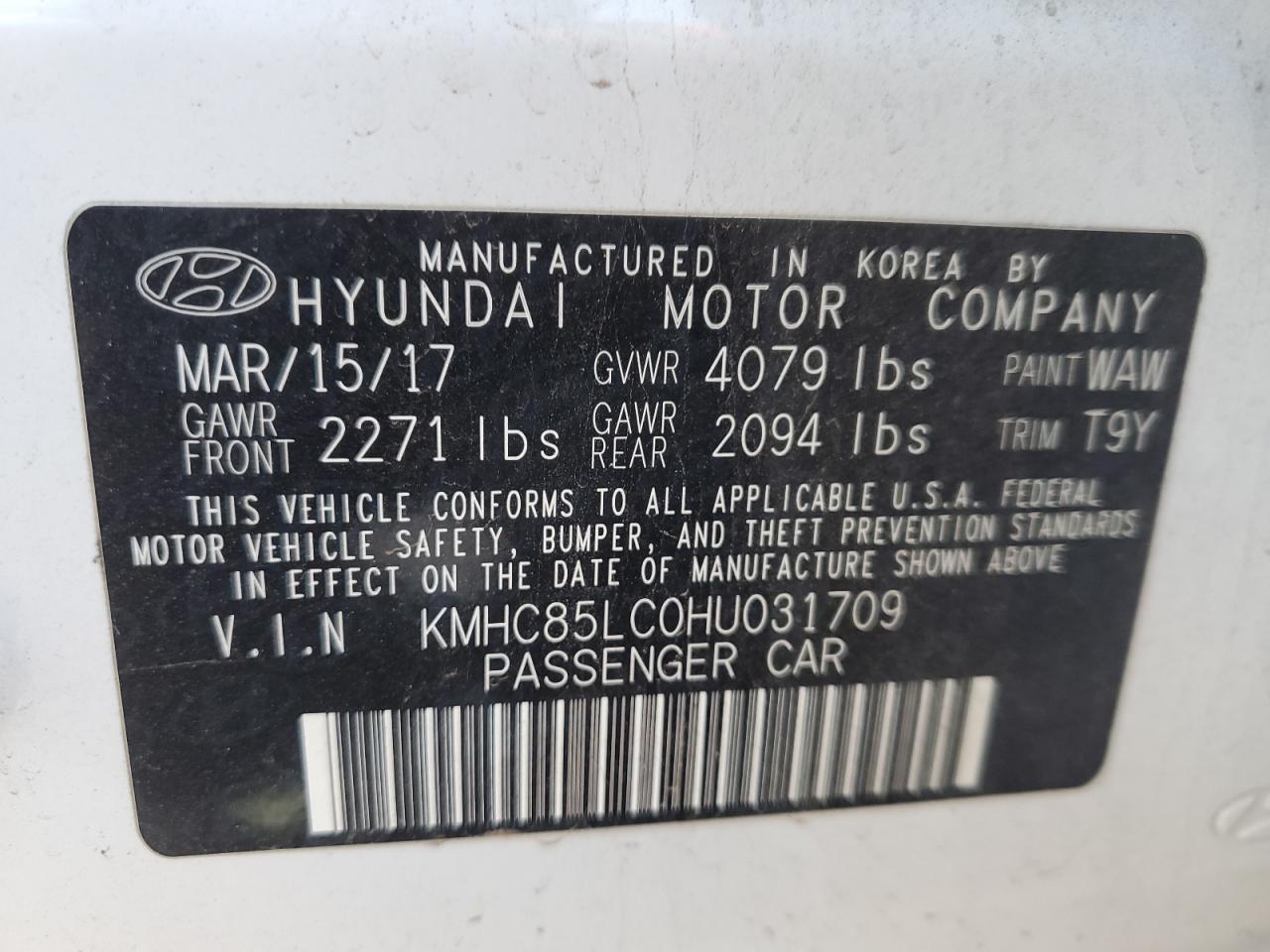 2017 Hyundai Ioniq Limited VIN: KMHC85LC0HU031709 Lot: 80164134