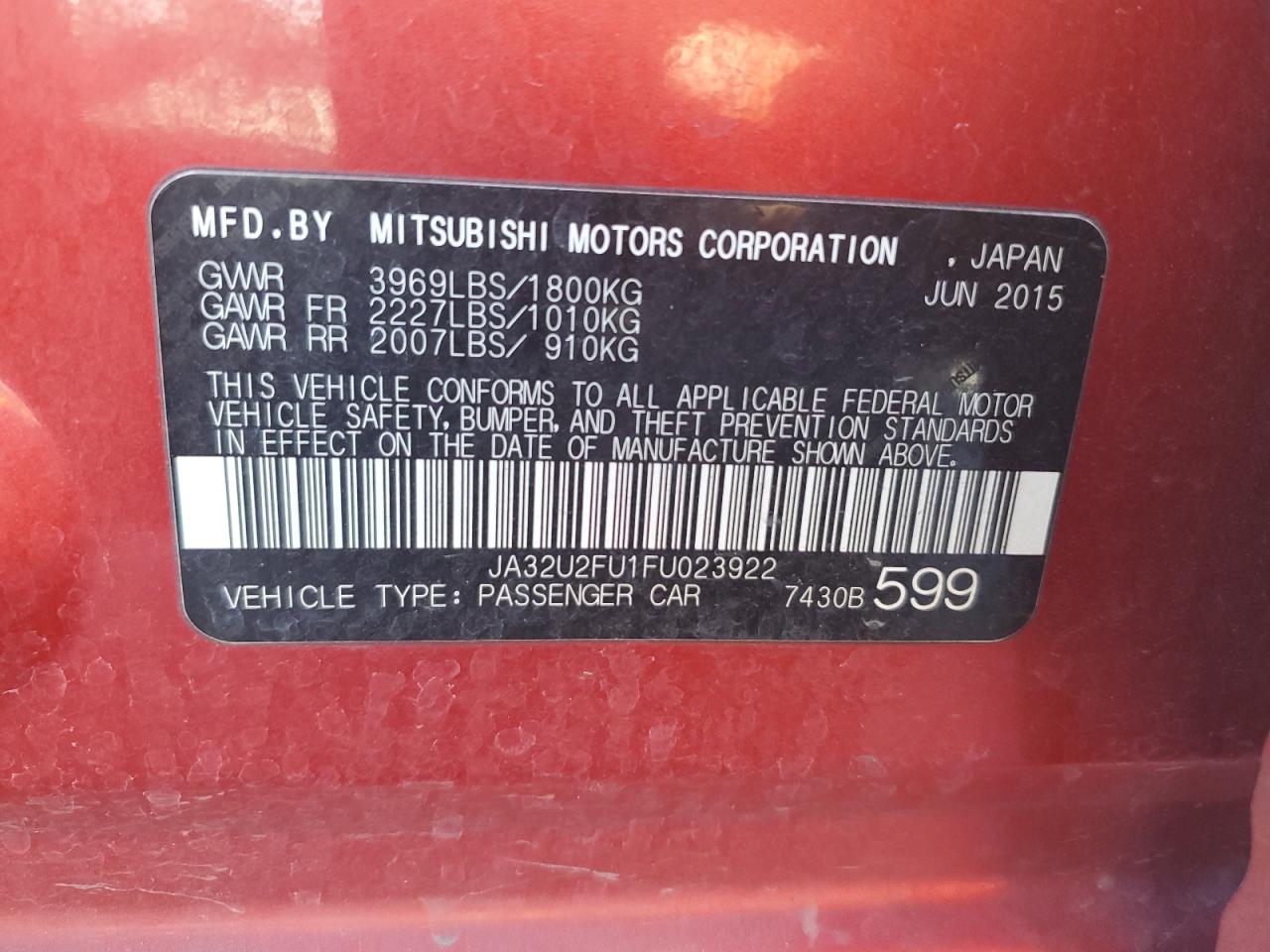 2015 Mitsubishi Lancer Es VIN: JA32U2FU1FU023922 Lot: 80056044