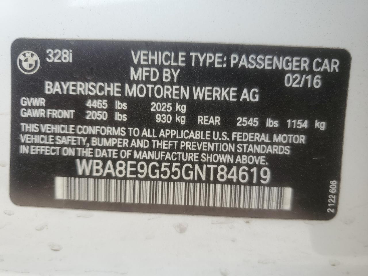 VIN WBA8E9G55GNT84619 2016 BMW 3 SERIES no.12