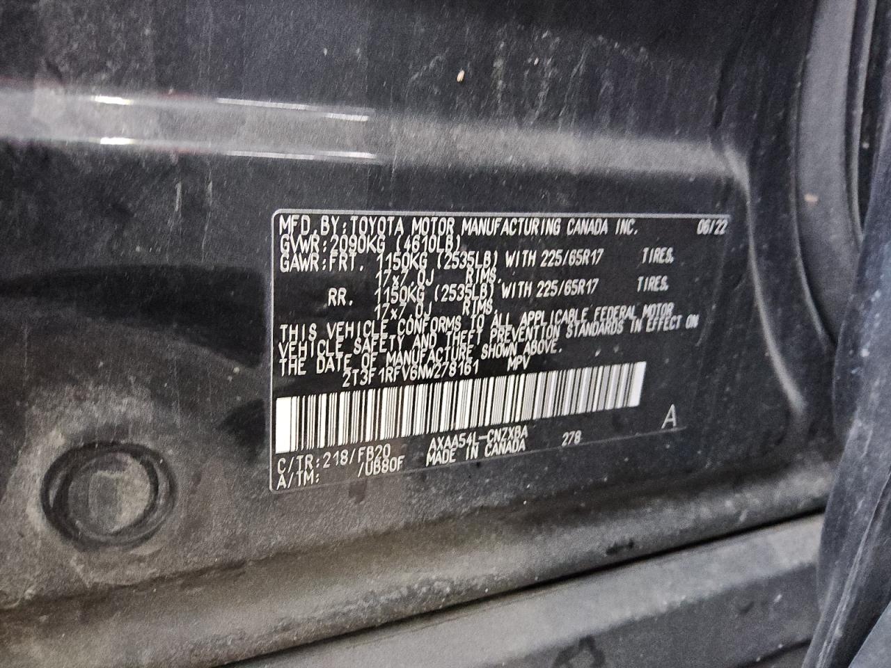 VIN 2T3F1RFV6NW278161 2022 TOYOTA RAV4 no.14