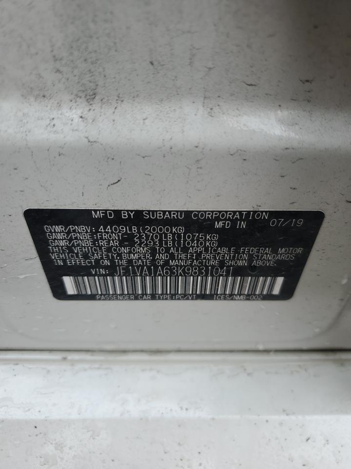 2019 Subaru Wrx VIN: JF1VA1A63K9831041 Lot: 79133934