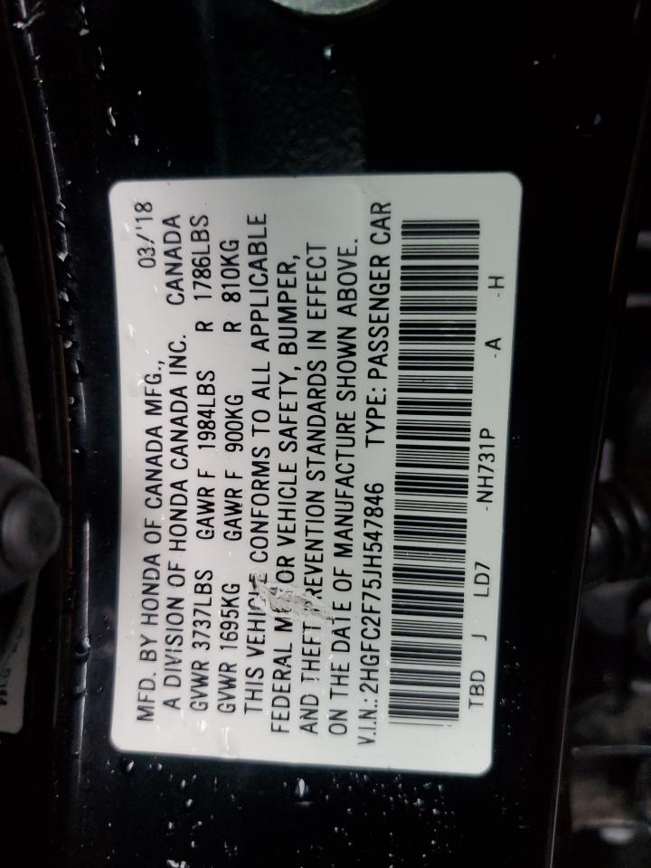 VIN 2HGFC2F75JH547846 2018 HONDA CIVIC no.12