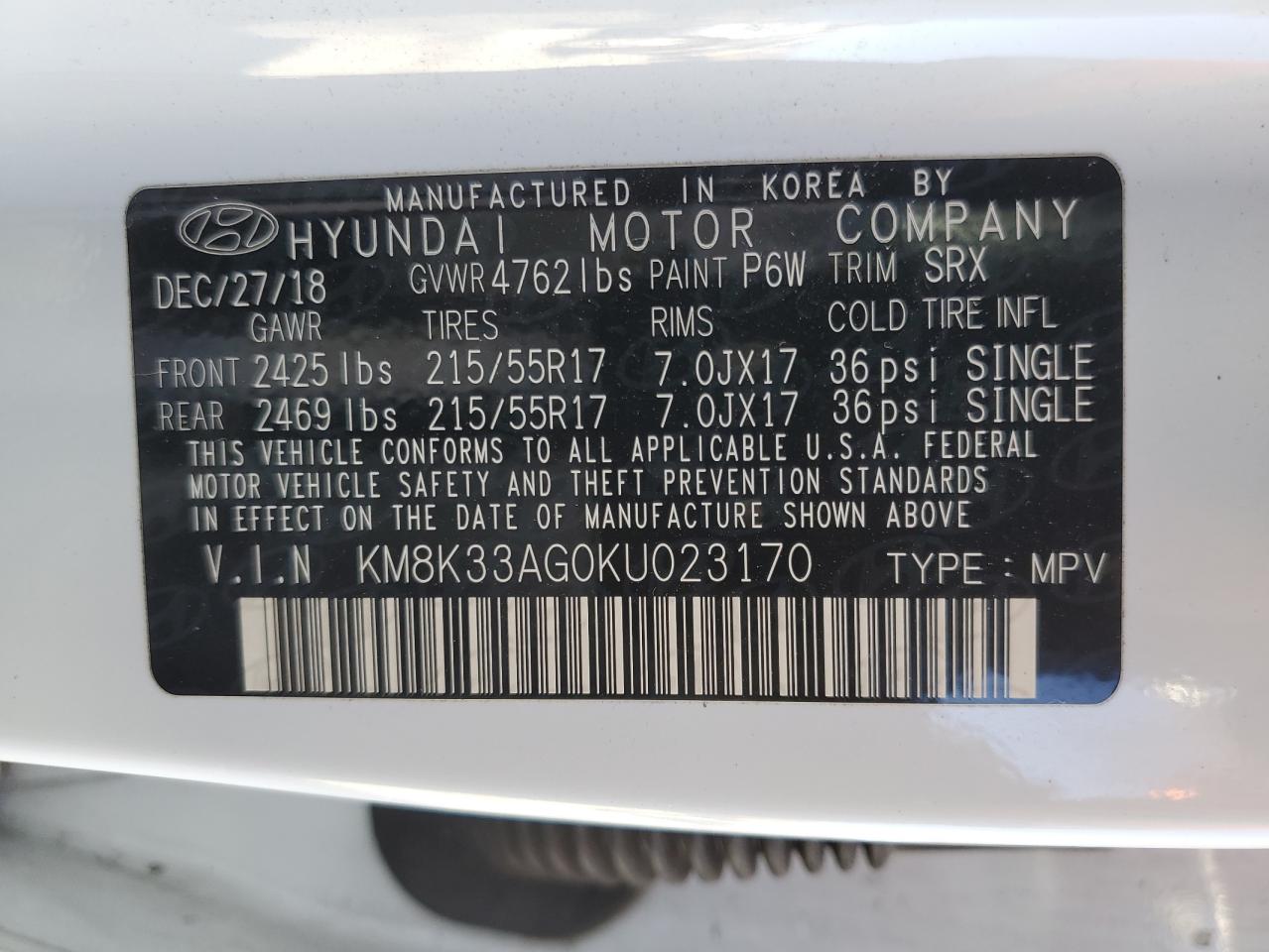 2019 Hyundai Kona Limited VIN: KM8K33AG0KU023170 Lot: 82051944