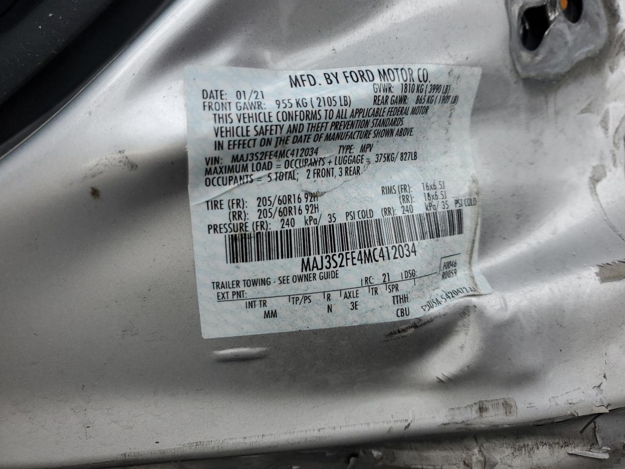 2021 Ford Ecosport S VIN: MAJ3S2FE4MC412034 Lot: 82566234