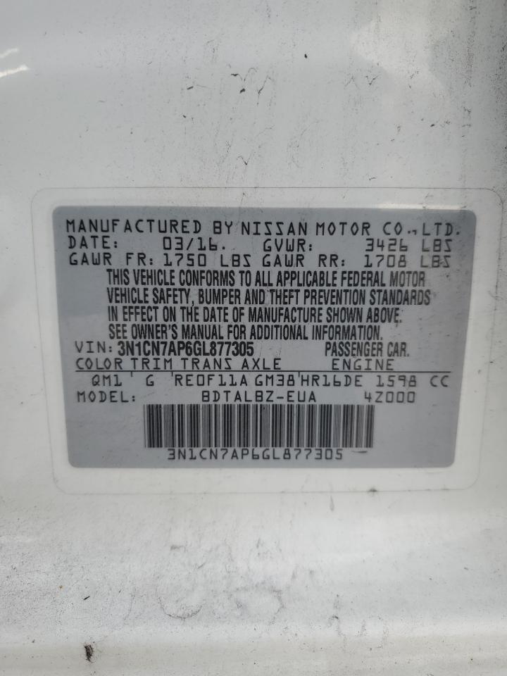 VIN 3N1CN7AP6GL877305 2016 NISSAN VERSA no.12