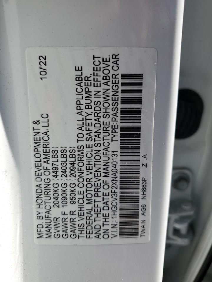 2022 Honda Accord Hybrid Sport VIN: 1HGCV3F2XNA040131 Lot: 79987674