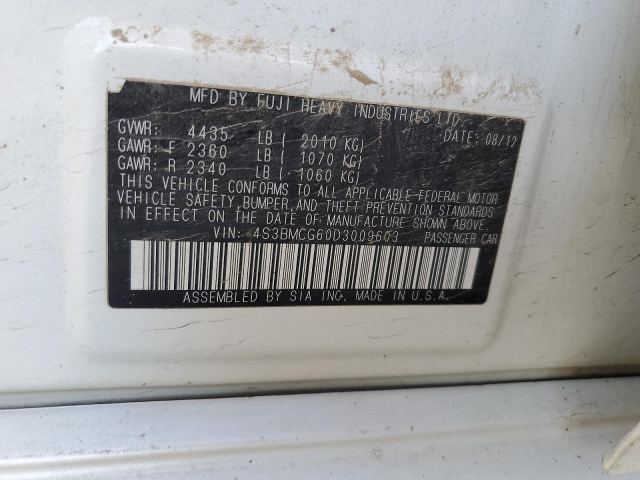 2013 Subaru Legacy 2.5I Premium VIN: 4S3BMCG60D3009603 Lot: 80855944