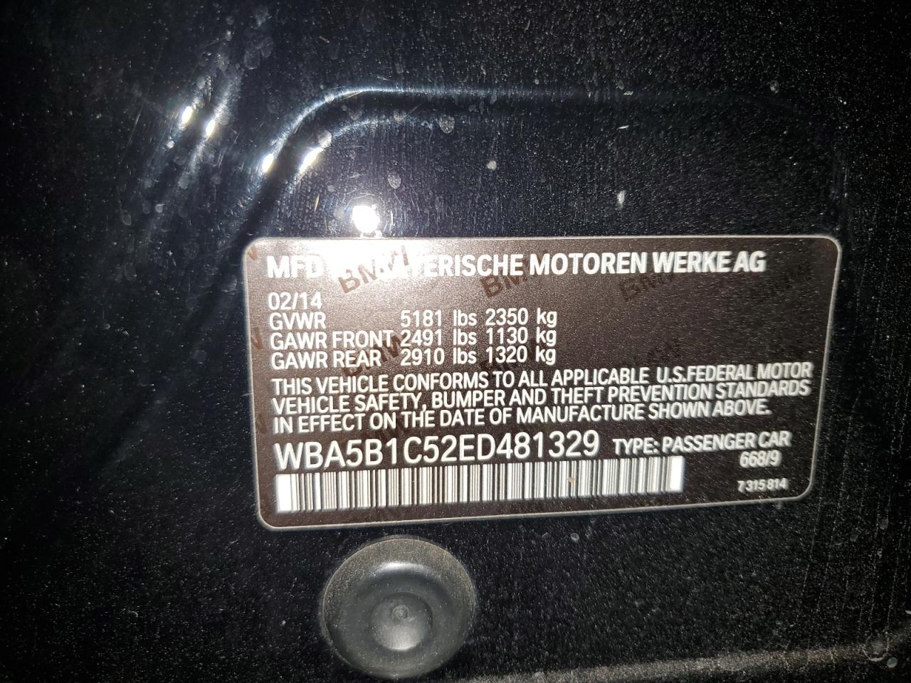 VIN WBA5B1C52ED481329 2014 BMW 5 SERIES no.13