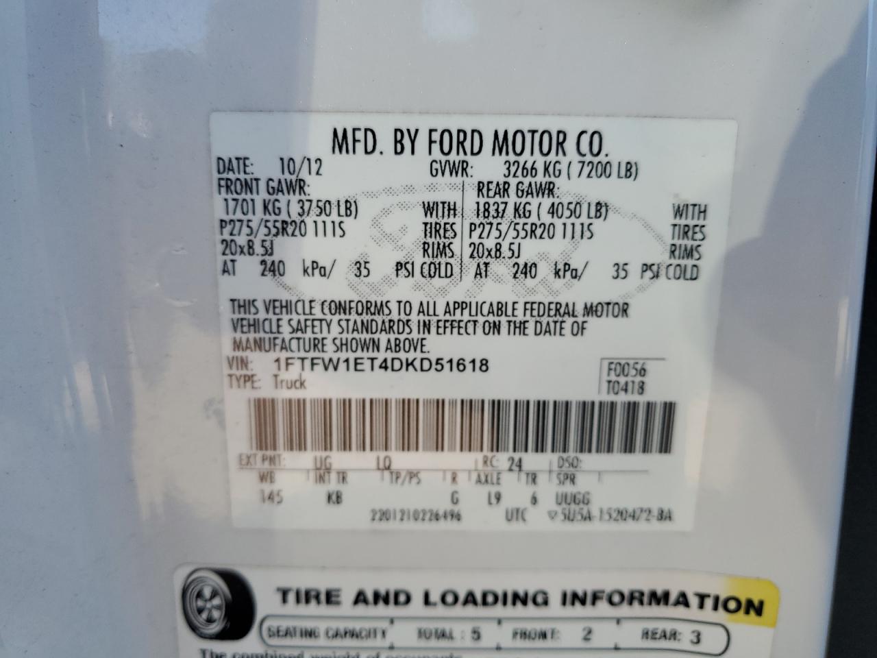 VIN 1FTFW1ET4DKD51618 2013 FORD F-150 no.12