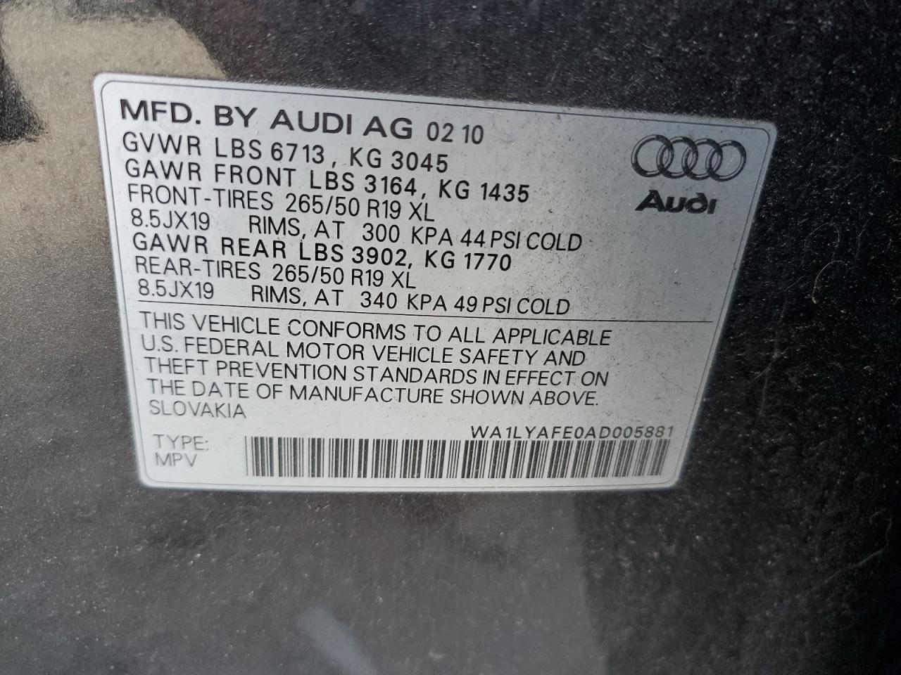 2010 Audi Q7 Premium Plus VIN: WA1LYAFE0AD005881 Lot: 79756884