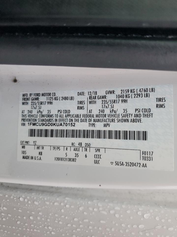 VIN 1FMCU9GD0KUA70152 2019 FORD ESCAPE no.13