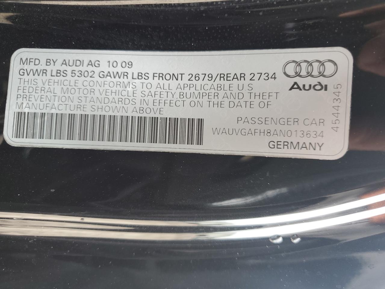 2010 Audi S5 Prestige VIN: WAUVGAFH8AN013634 Lot: 77213984