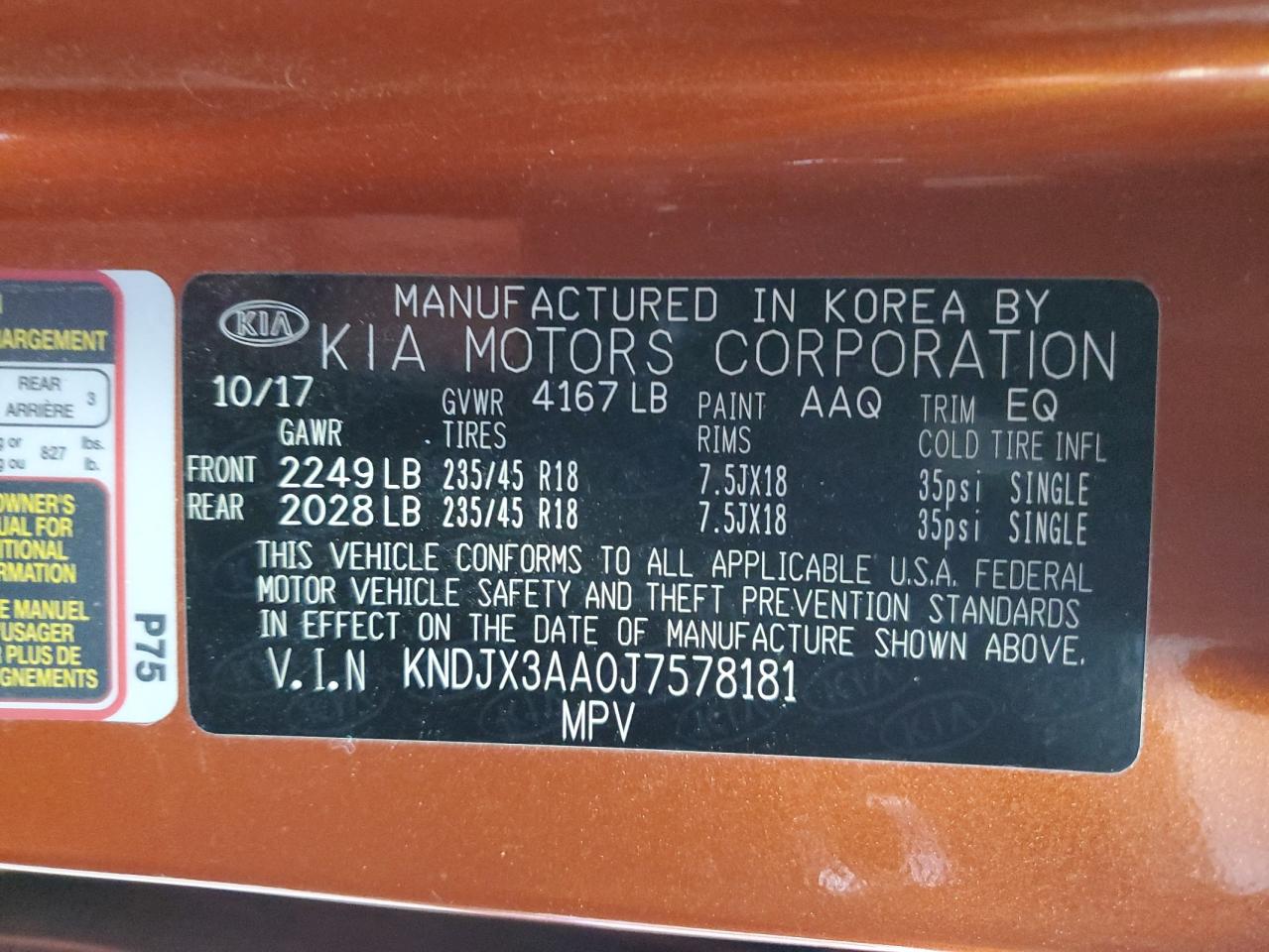 VIN KNDJX3AA0J7578181 2018 KIA SOUL no.13