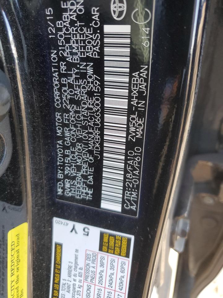 VIN JTDKBRFU6G3001597 2016 TOYOTA PRIUS no.12