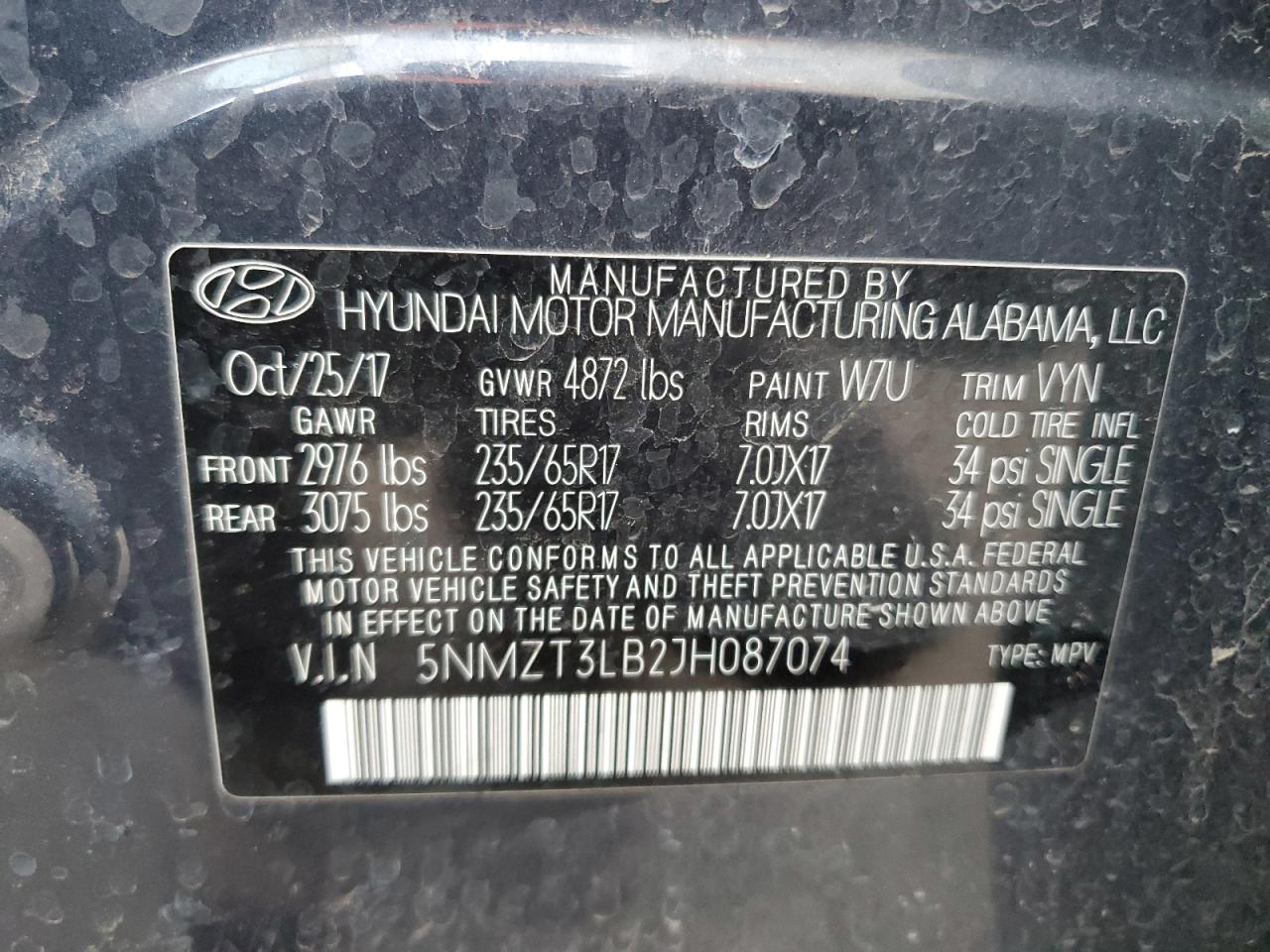 VIN 5NMZT3LB2JH087074 2018 HYUNDAI SANTA FE no.13