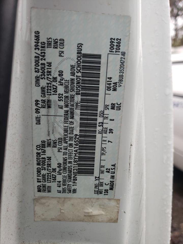 2000 Ford Econoline E350 Super Duty Wagon VIN: 1FBNE31L8YHA16529 Lot: 80628104