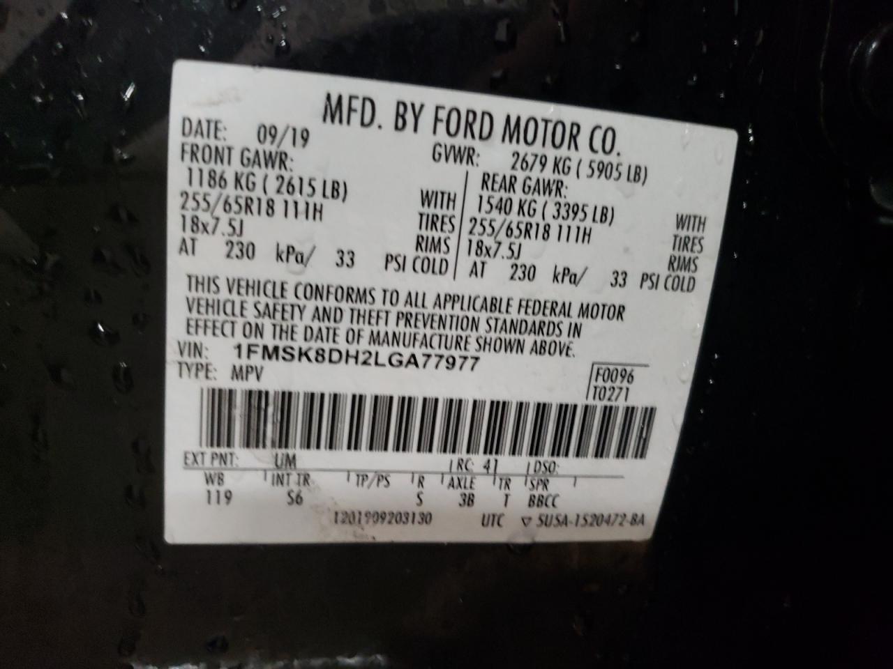 2020 Ford Explorer Xlt VIN: 1FMSK8DH2LGA77977 Lot: 79264554