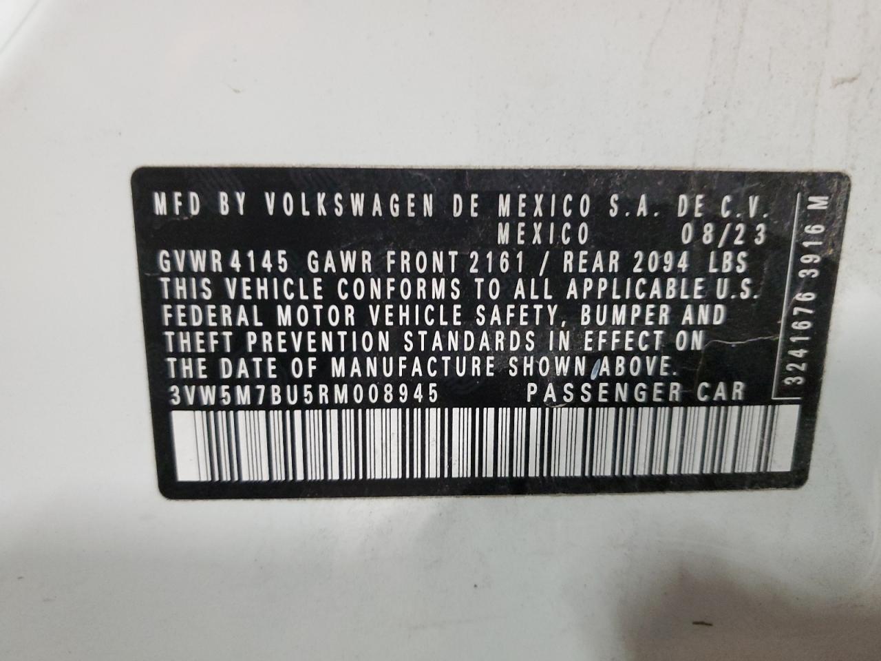 2024 Volkswagen Jetta S VIN: 3VW5M7BU5RM008945 Lot: 82135804