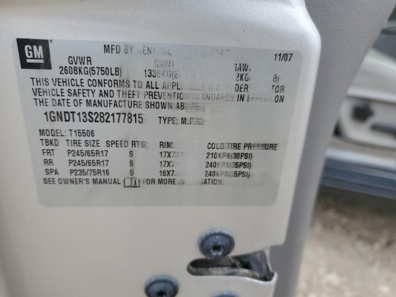 2008 Chevrolet Trailblazer Ls VIN: 1GNDT13S282177815 Lot: 78256664