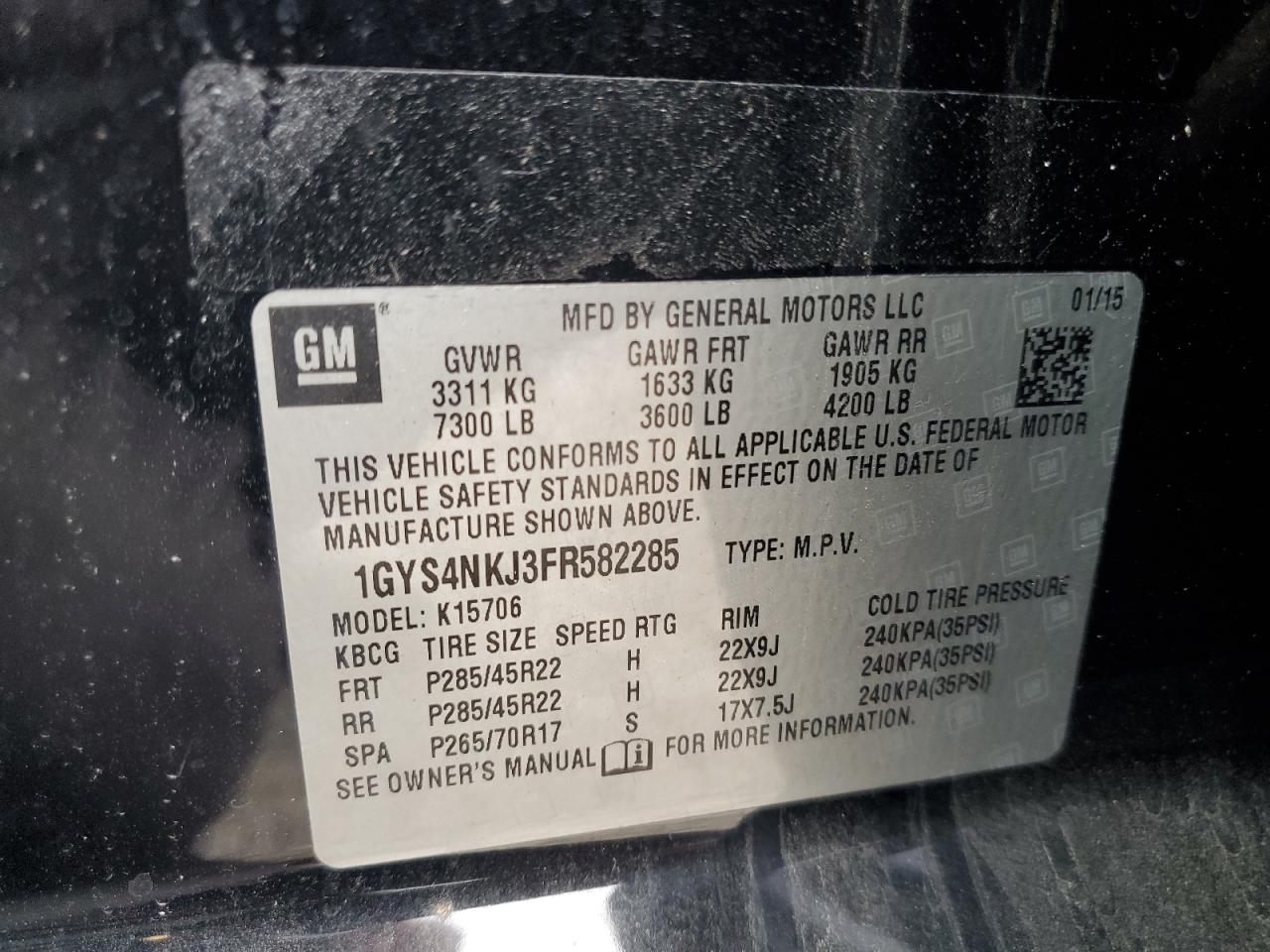 1GYS4NKJ3FR582285 2015 Cadillac Escalade Premium