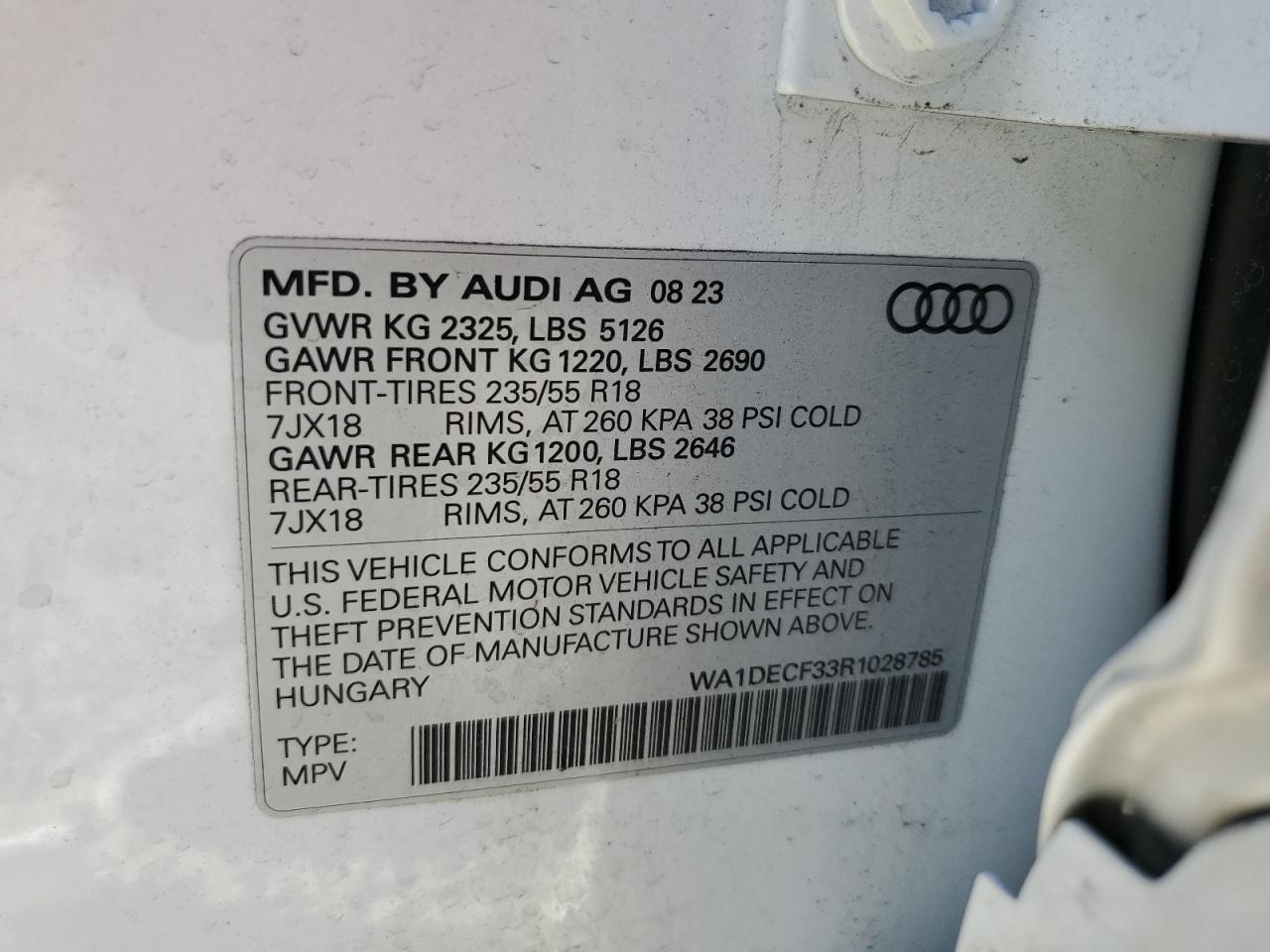 2024 Audi Q3 Premium S Line 45 VIN: WA1DECF33R1028785 Lot: 77678994