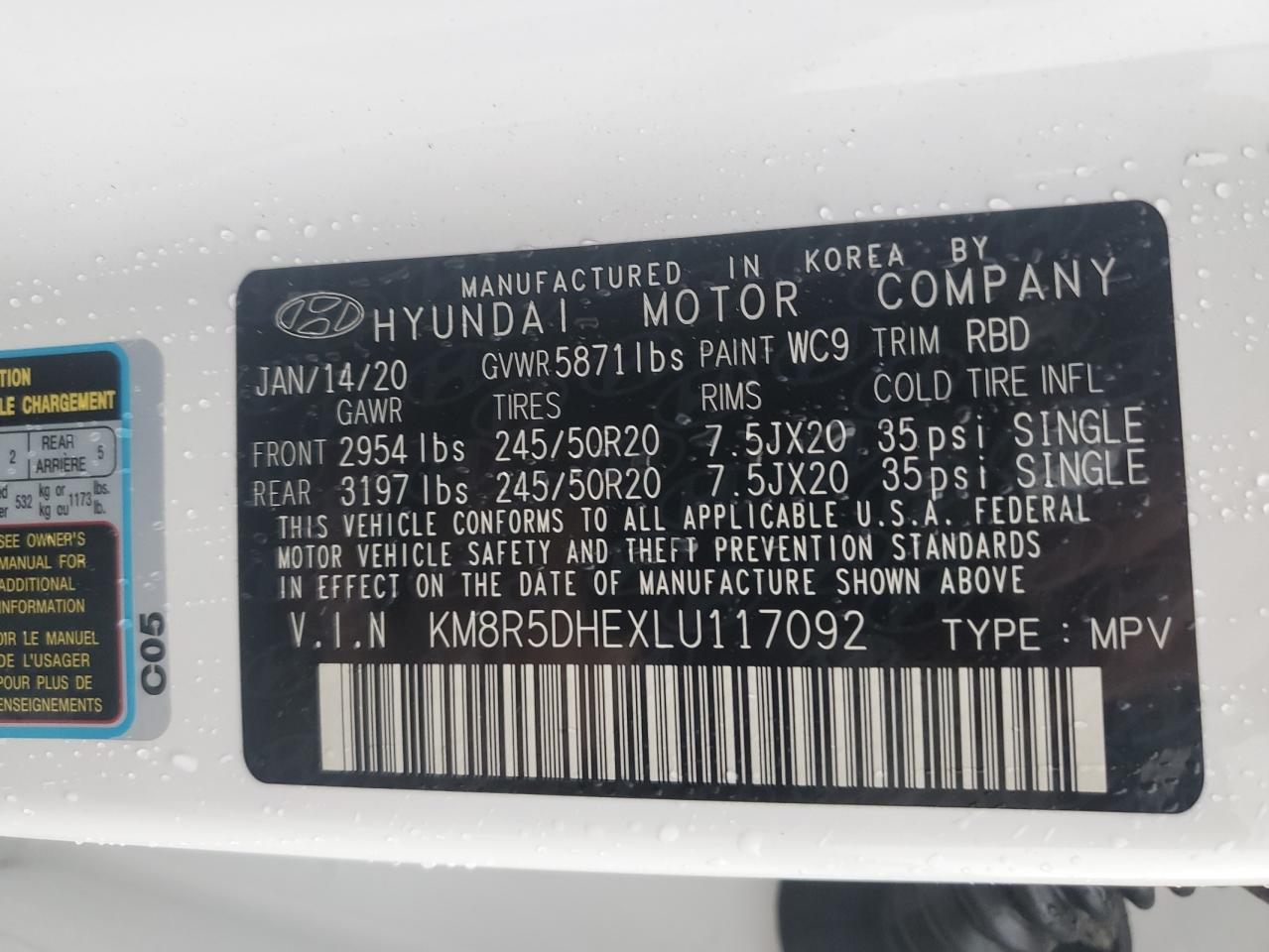 2020 Hyundai Palisade Limited VIN: KM8R5DHEXLU117092 Lot: 79857204