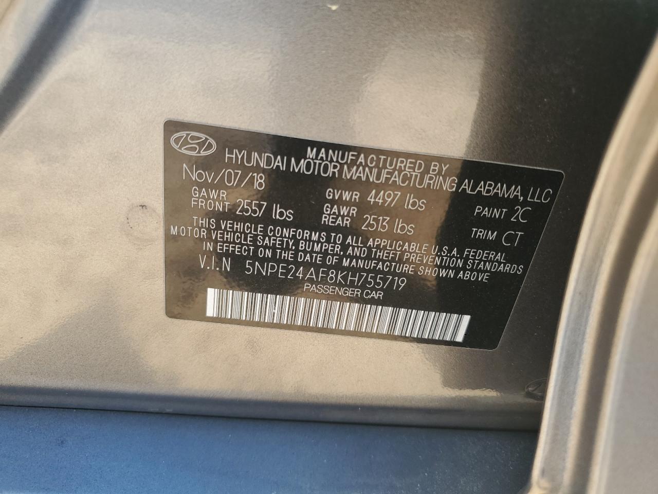 VIN 5NPE24AF8KH755719 2019 HYUNDAI SONATA no.12