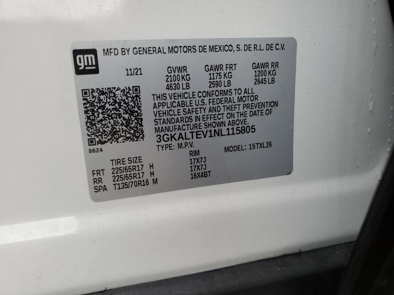 2022 GMC Terrain Sle VIN: 3GKALTEV1NL115805 Lot: 78621754