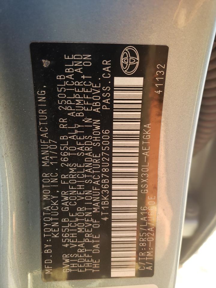 2008 Toyota Avalon Xl VIN: 4T1BK36B78U275006 Lot: 82038414