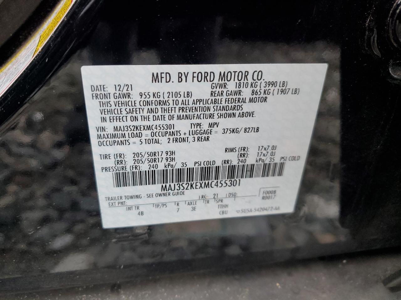 2021 Ford Ecosport Titanium VIN: MAJ3S2KEXMC455301 Lot: 80855764