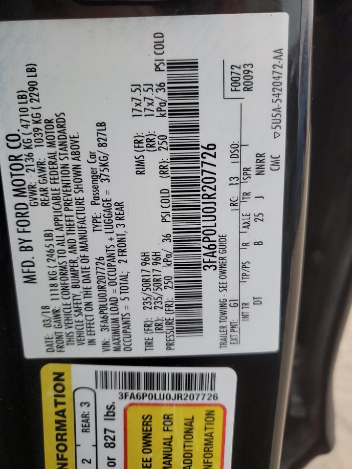 VIN 3FA6P0LU0JR207726 2018 FORD FUSION no.12