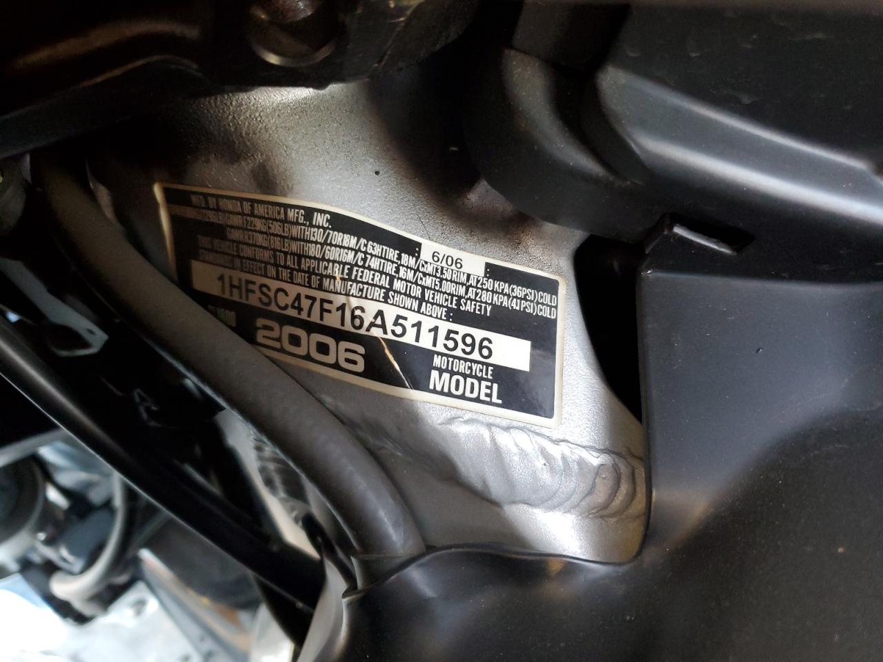 2006 Honda Gl1800 VIN: 1HFSC47F16A511596 Lot: 75655294