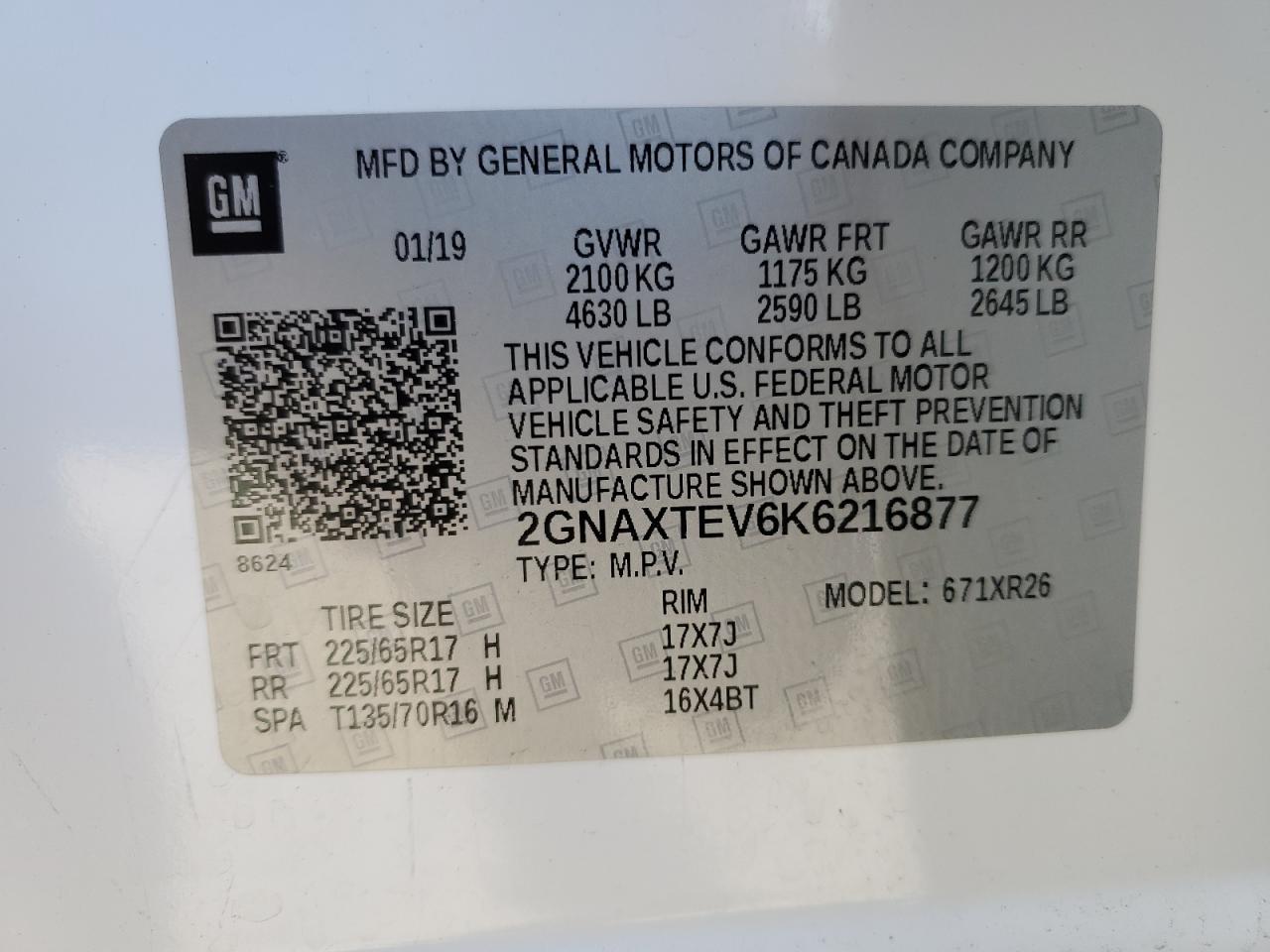 VIN 2GNAXTEV6K6216877 2019 CHEVROLET EQUINOX no.14