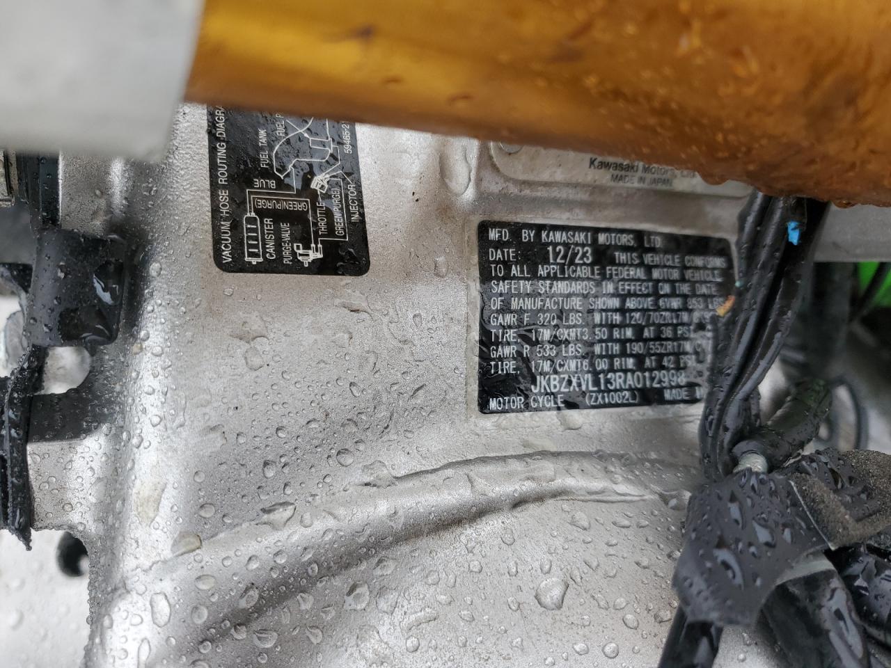 2024 Kawasaki Zx1002 L VIN: JKBZXVL13RA012998 Lot: 80152194