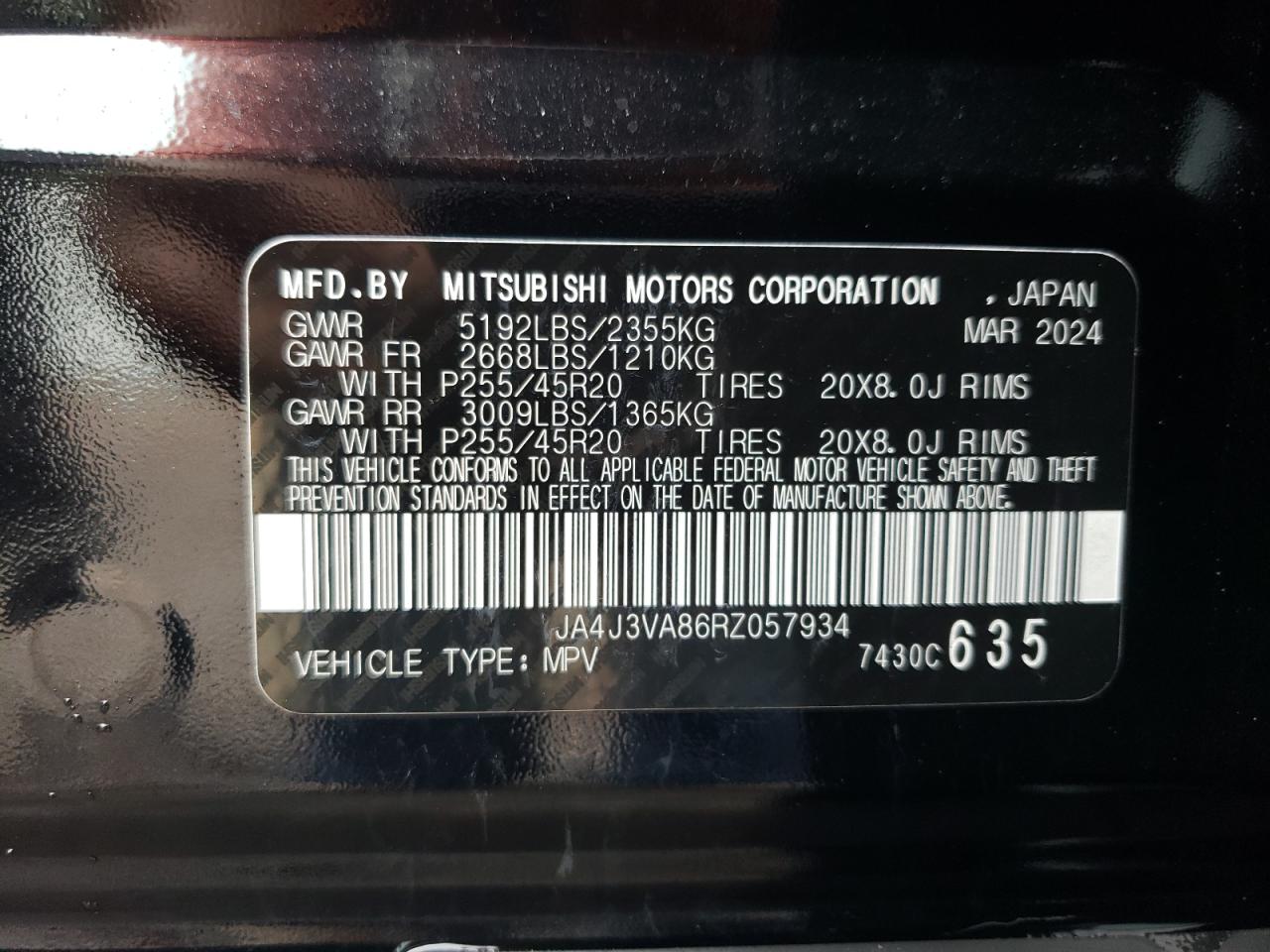 2024 Mitsubishi Outlander Se VIN: JA4J3VA86RZ057934 Lot: 79609004