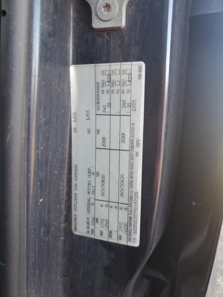 2005 GMC Savana Rv G1500 VIN: 1GDFH15T751187326 Lot: 81948094