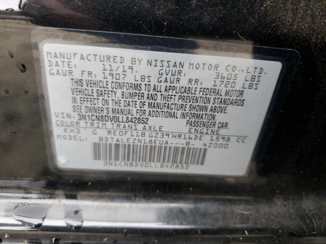 VIN 3N1CN8DV0LL842852 2020 NISSAN VERSA no.13