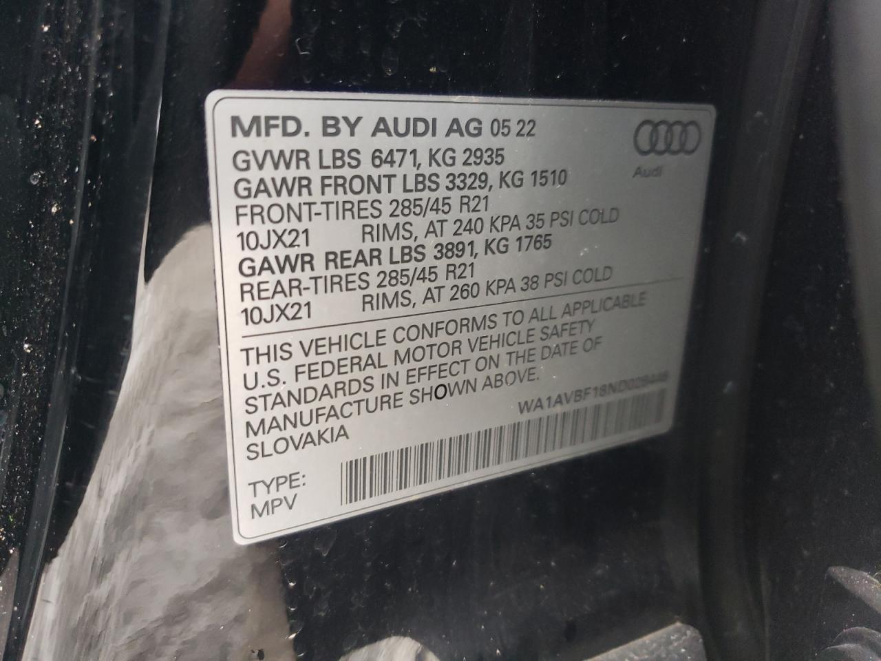 VIN WA1AVBF18ND028446 2022 AUDI Q8 no.14