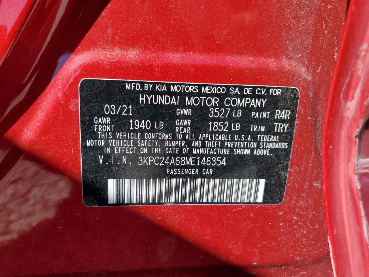 VIN 3KPC24A68ME146354 2021 HYUNDAI ACCENT no.12