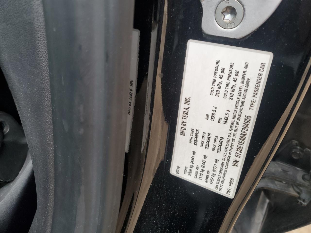 VIN 5YJ3E1EA8KF394955 2019 TESLA MODEL 3 no.14