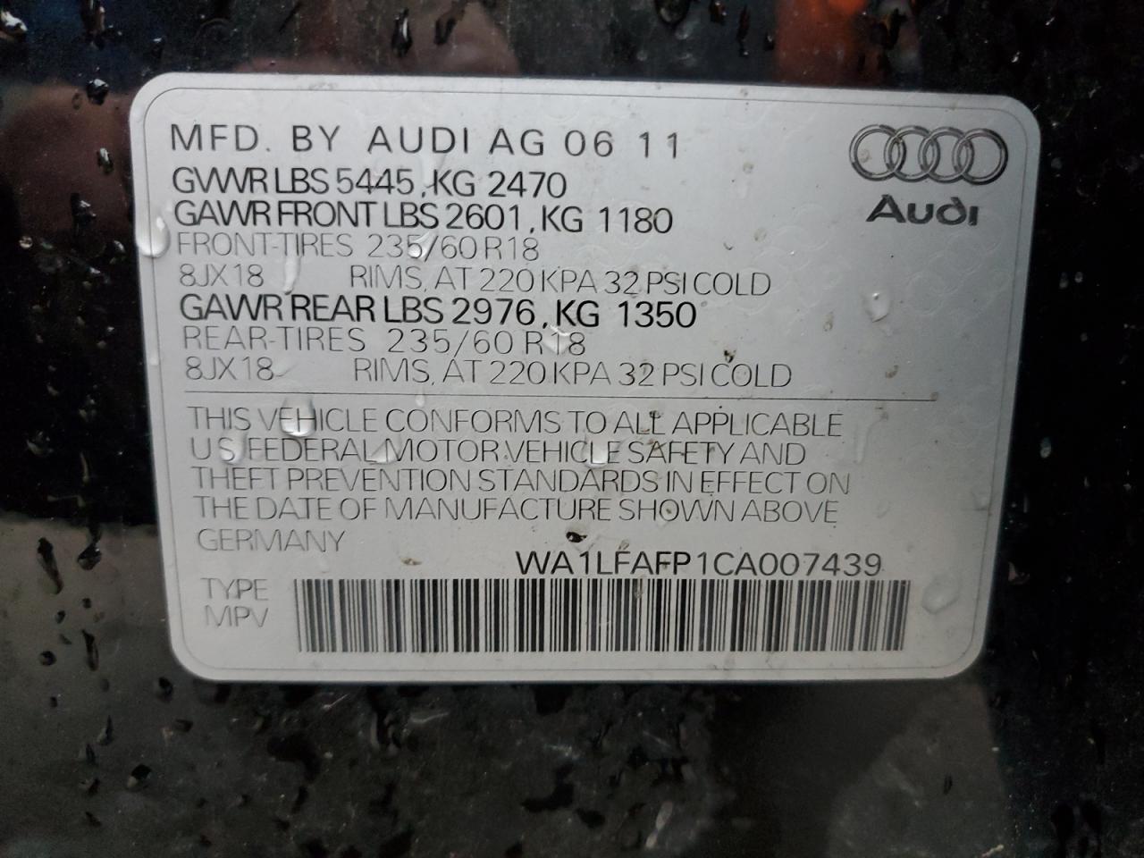 2012 Audi Q5 Premium Plus VIN: WA1LFAFP1CA007439 Lot: 80752504