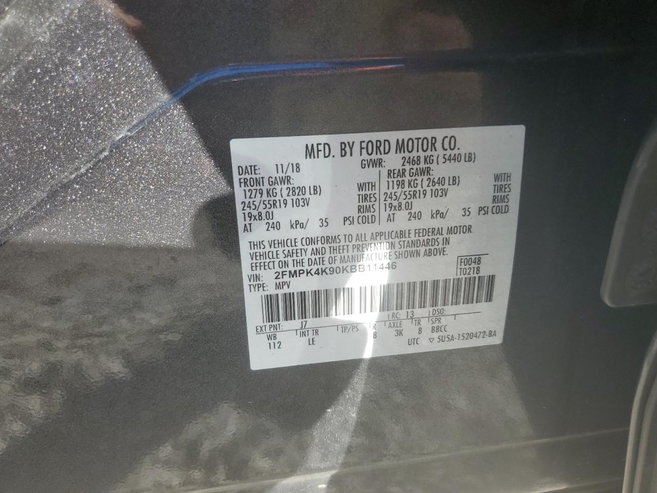 2FMPK4K90KBB11446 2019 Ford Edge Titanium